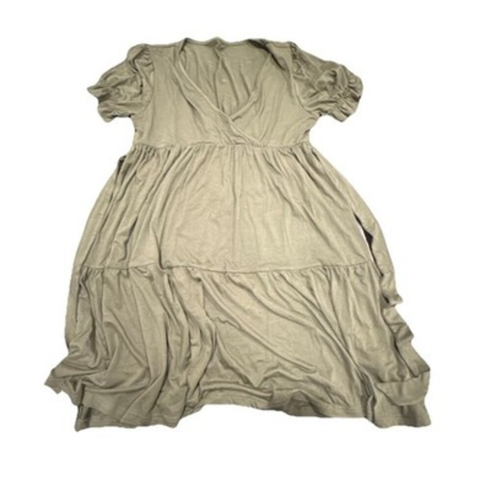 Yes Fashion Women’s Olive Green Babydoll Dress Empire Waist Puff Sleeve Size M
